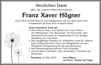 Traueranzeige von Franz Xaver Högner von Allgäuer Zeitung, Marktoberdorf