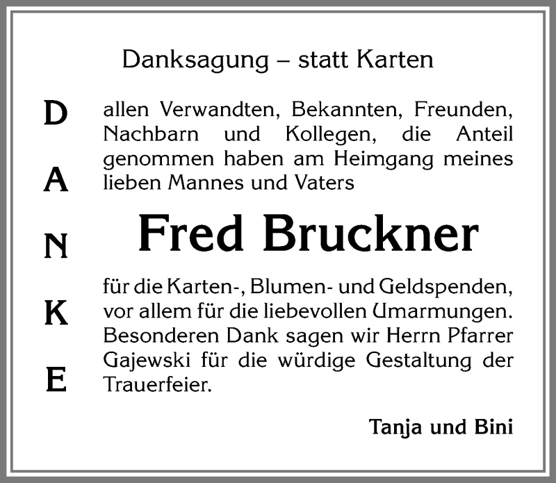  Traueranzeige für Fred Bruckner vom 09.03.2019 aus Allgäuer Zeitung,Kempten