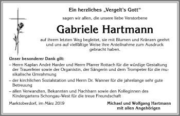 Traueranzeige von Gabriele Hartmann von Allgäuer Zeitung, Marktoberdorf