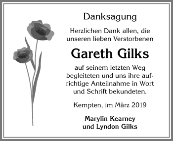 Traueranzeige von Gareth Gilks von Allgäuer Zeitung,Kempten