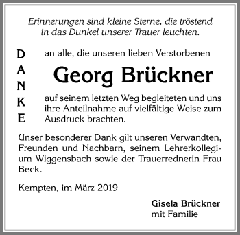 Traueranzeige von Georg Brückner von Allgäuer Zeitung,Kempten