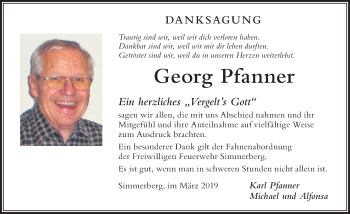 Traueranzeige von Georg Pfanner von Der Westallgäuer