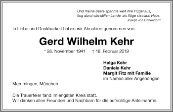 Traueranzeige von Gerd Wilhelm Kehr von Memminger Zeitung