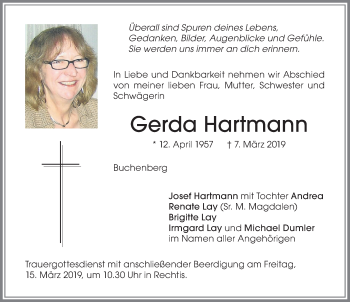 Traueranzeige von Gerda Hartmann von Allgäuer Zeitung,Kempten