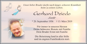 Traueranzeige von Gerhard Dziedo von Allgäuer Zeitung, Marktoberdorf