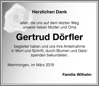 Traueranzeige von Gertrud Dörfler von Memminger Zeitung