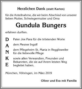 Traueranzeige von Gundula Bungers von Allgäuer Anzeigeblatt