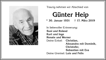 Traueranzeige von Günter Heip von Allgäuer Zeitung,Kempten