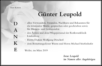 Traueranzeige von Günter Leupold von Der Westallgäuer