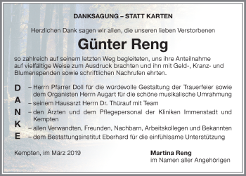 Traueranzeige von Günter Reng von Allgäuer Zeitung,Kempten