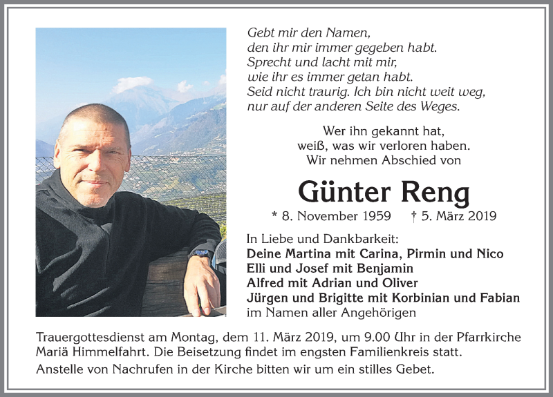  Traueranzeige für Günter Reng vom 09.03.2019 aus Allgäuer Zeitung,Kempten