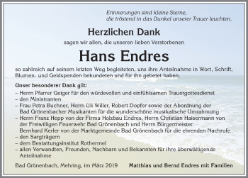 Traueranzeige von Hans Endres von Allgäuer Zeitung