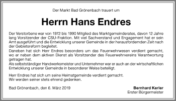 Traueranzeige von Hans Endres von Memminger Zeitung