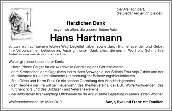 Traueranzeige von Hans Hartmann von Memminger Zeitung