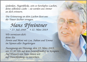 Traueranzeige von Hans Peintner von Allgäuer Zeitung,Kempten