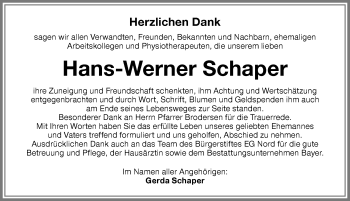Traueranzeige von Hans-Werner Schaper von Memminger Zeitung