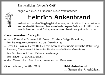 Traueranzeige von Heinrich Ankenbrand von Allgäuer Anzeigeblatt