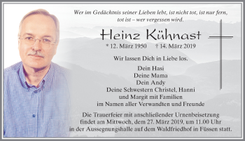 Traueranzeige von Heinz Kühnast von Allgäuer Zeitung, Füssen