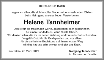 Traueranzeige von Helene Tannheimer von Allgäuer Anzeigeblatt