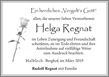 Traueranzeige von Helga Regnat von Allgäuer Zeitung, Füssen