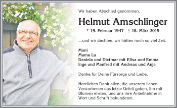 Traueranzeige von Helmut Amschlinger von Allgäuer Zeitung,Kempten