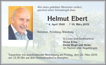 Traueranzeige von Helmut Ebert von Allgäuer Zeitung,Kempten