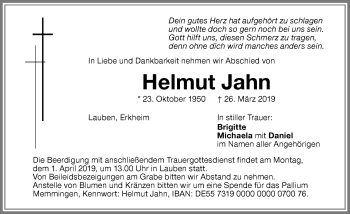 Traueranzeige von Helmut Jahn von Memminger Zeitung