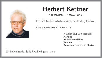 Traueranzeige von Herbert Kettner von Allgäuer Anzeigeblatt