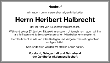 Traueranzeige von Heribert Halbrecht von Memminger Zeitung
