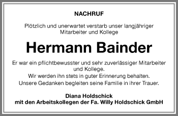 Traueranzeige von Hermann Bainder von Allgäuer Zeitung,Kempten