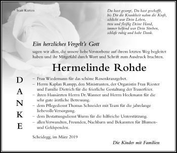 Traueranzeige von Hermelinde Rohde von Der Westallgäuer