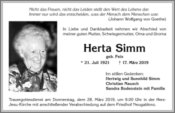 Traueranzeige von Herta Simm von Allgäuer Zeitung, Kaufbeuren/Buchloe