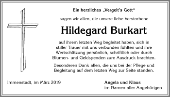 Traueranzeige von Hildegard Burkart von Allgäuer Anzeigeblatt