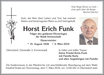 Traueranzeige von Horst Erich Funk von Allgäuer Anzeigeblatt