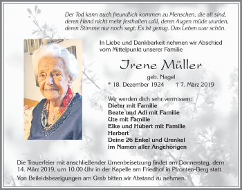 Traueranzeige von Irene Müller von Allgäuer Zeitung, Füssen