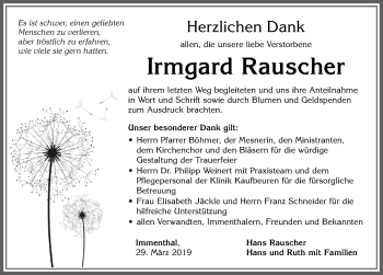Traueranzeige von Irmgard Rauscher von Allgäuer Zeitung, Marktoberdorf