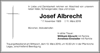 Traueranzeige von Josef Albrecht von Memminger Zeitung