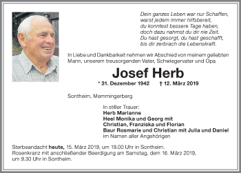 Traueranzeige von Josef Herb von Memminger Zeitung