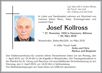 Traueranzeige von Josef Kollross von Allgäuer Anzeigeblatt