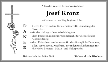 Traueranzeige von Josef Kronz von Der Westallgäuer