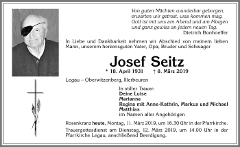 Traueranzeige von Josef Seitz von Memminger Zeitung