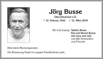 Traueranzeige von Jörg Busse von Allgäuer Anzeigeblatt