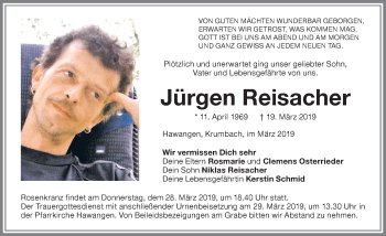 Traueranzeige von Jürgen Reisacher von Memminger Zeitung