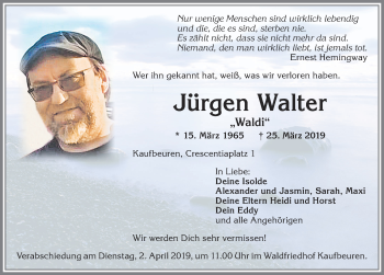 Traueranzeige von Jürgen Walter von Allgäuer Zeitung, Kaufbeuren/Buchloe
