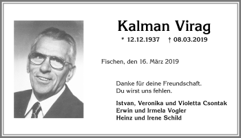 Traueranzeige von Kaiman Virag von Allgäuer Anzeigeblatt