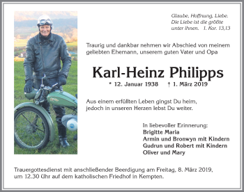 Traueranzeige von Karl-Heinz Philipps von Allgäuer Anzeigeblatt