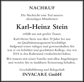 Traueranzeige von Karl-Heinz Stein von Der Westallgäuer