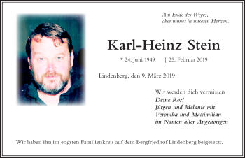 Traueranzeige von Karl-Heinz Stein von Der Westallgäuer