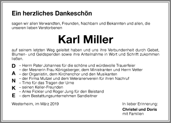 Traueranzeige von Karl Miller von Memminger Zeitung