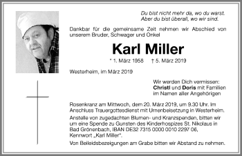 Traueranzeige von Karl Miller von Memminger Zeitung